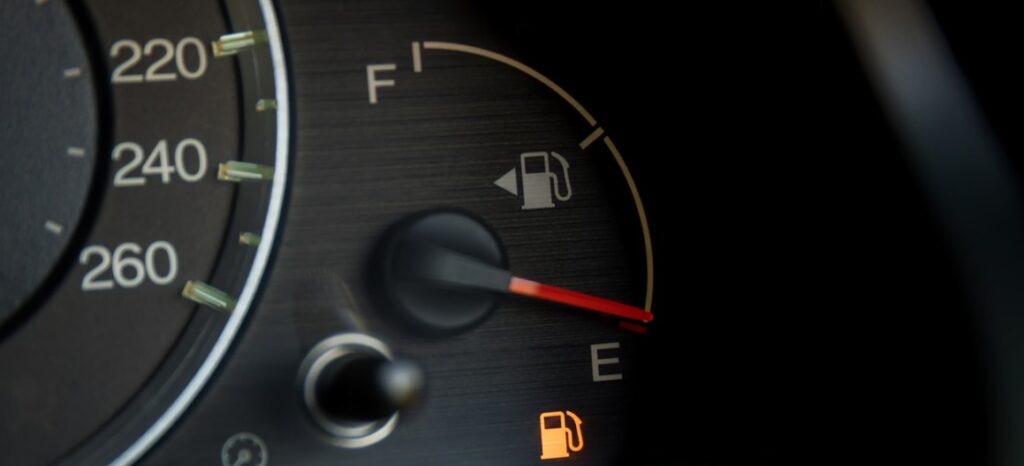 fuel indicator on rental vehicle showing empty
