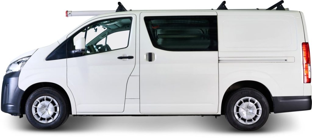 side on view of toyota hiace lwb van